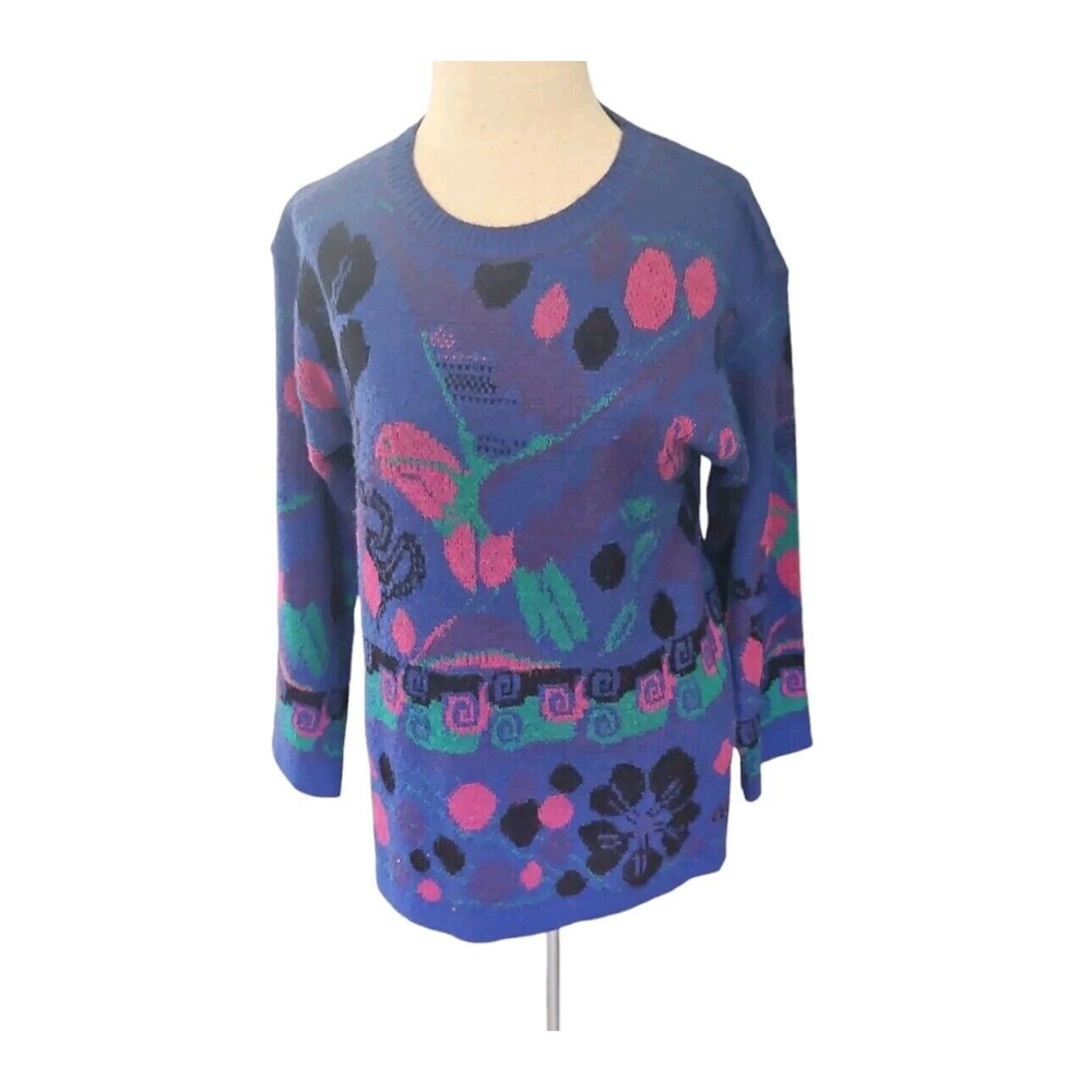 Vintage Women's Colorful Sweater Size S 80s 90s Joyce Sportswear Purple Pink